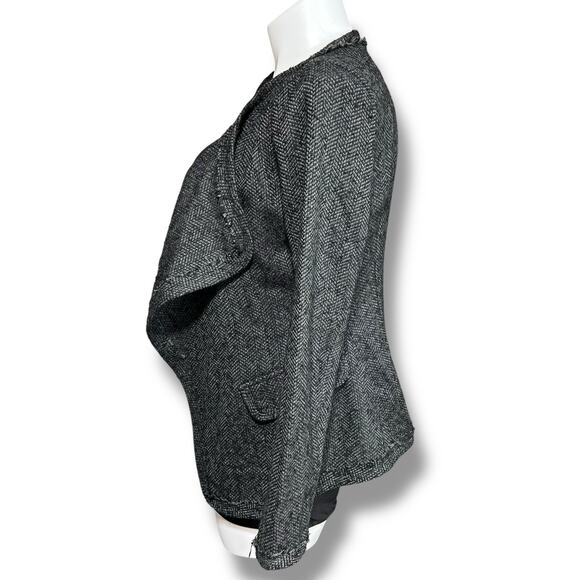 Depri Womens Tweed Blazer Jacket Open Front Long Sleeve Tailored Gray Black Larg - Picture 7 of 9